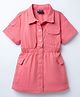 Vitamins 100% Cotton Woven Half Sleeves Solid Shirt Style Frock - Dark Pink