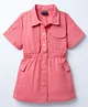 Vitamins 100% Cotton Woven Half Sleeves Solid Shirt Style Frock - Dark Pink