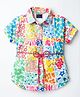 Vitamins Woven Half Sleeves Floral Printed Shirt Style Frock - Light Blue