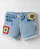 Vitamins Cotton Above Knee Length Denim Shorts with Patch Detailing - Light Blue