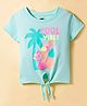 Vitamins Cotton Knit Half Sleeves Top With Tropical Print - Aqua Blue