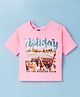 Vitamins Knit Half Sleeves T-Shirt With Sequin Detailing & Print - Neon Pink