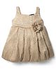 Vitamins Woven Sleeveless Solid Textured Frock With Floral Applique - Golden