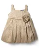 Vitamins Woven Sleeveless Solid Textured Frock With Floral Applique - Golden