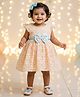 Many frocks & Net Woven Frill Sleeves Bow Applique Detailed Dress - Peach