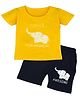HRIT Cotton Knit Half Sleeves Elephant Printed Tee & Shorts Set - Yellow & Navy Blue