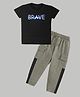 HRIT Cotton Knit Half Sleeves Brave Text Printed Tee & Pant Set - Black & Grey