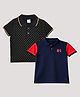 HRIT Cotton Knit Pack Of 2 Half Sleeves 01 & Polka Dots Printed Polo Tees - Black & Navy Blue
