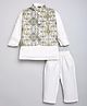 HRIT Cotton Woven Full Sleeves Solid Kurta & Pyjama With Floral Printed Jacket - Green & White