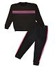 HRIT Cotton Knit Full Sleeves Placement Striped Tee & Pants Set - Black