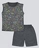 HRIT Cotton Knit Sleeveless Abstract Printed Tee & Shorts Set - Charcoal Grey