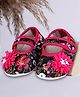 Coco Candy Floral Applique Detailed Velcro Closure Booties - Black