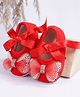 Coco Candy Pearl Embellished Bow Applique Detailed Tie Up Booties - Red