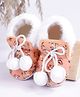 Coco Candy Fur Pom Pom Applique Booties - Peach