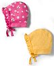 Babyhug 100% Cotton Knit Floral & Polka Dot Printed Caps with Knot Pack of 2 Multicolor - Diameter 18 cm