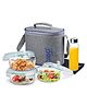 Milton All Fresh Premier Glass Lunch Box, Set of 5 (3 Round Containers 400 Ml Each; Bottle, 250 Ml & Dinning Mat) with Bag, Microwave & Dishwasher Safe, Leak Proof, Borosilicate Tiffin