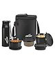 MILTON Max Meal Tiffin (2 Microwave Safe Inner Steel Containers, 320, 450ml;1 Plastic Container,280ml; 1 Handy Bottle,690ml,1 Plastic Chutney Dabba,100ml) with Fabric Bag,Black,Leak & Odour Proof