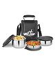 MILTON Tasty 3 Lunch Box with Insulated Fabric Jacket, 3 Stainless Steel Containers (210 ml, 340 ml, 500ml), Leak-Proof Tiffin for Office, College, Picnic, Black