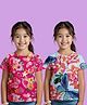 NUSYL Cotton Blend Knit Pack Of 2 Half Sleeves Butterfly & Floral Printed Tees - Dark Pink & Sky Blue