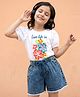 OLLINGTON ST. Cotton Knit Half Sleeves Top & Stretchable Denim Shorts Set - Off White & Blue