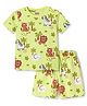 Babyhug Cotton Knit Half  Sleeves Co-Ord T-Shirt & Shorts Night Suit With Animal Print - Light Green
