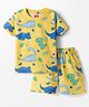 Babyhug Cotton Knit Half Sleeves T-Shirt & Shorts Co-ord Night Suit With Dino Print - Yellow