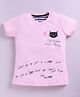 Kidcity Cotton Knit Half Sleeves Cat & Typography Printed Top - Light Pink
