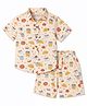 JASH KIDS Cotton Knit Half Sleeves Shirt & Shorts Co-Ord Set With Food Print - Cream