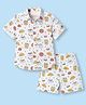 JASH KIDS Cotton Knit Half Sleeves Shirt & Shorts Co-Ord Set With Food Print - Sky Blue