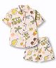 JASH KIDS Cotton Knit Half Sleeves Shirt & Shorts Co-Ord Set With Tropical Theme - Offwhite & Orange