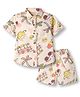JASH KIDS Cotton Knit Half Sleeves Shirt & Shorts Co-Ord Set With Tropical Theme - Offwhite & Orange