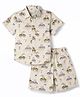 JASH KIDS Cotton Knit Half Sleeves Shirt & Shorts Co-Ord Set With Animal & Car Print - Olive Green