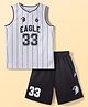 Pine Active Knit Sleeveless Stripes & Text Printed Tank T-Shirt & Shorts Set - White