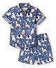 JASH KIDS Cotton Knit Half Sleeves Shirt & Shorts Co-Ord Set With Animal Print - Navy Blue