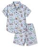 JASH KIDS Cotton Knit Half Sleeves Dino Printed Co-Ords Shirt & Shorts Set - Light Blue