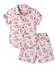 JASH KIDS Cotton Knit Half Sleeves Dino Printed Co-Ords Shirt & Shorts Set - Pink