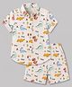 JASH KIDS Cotton Knit Half Sleeves Dino Printed Co-Ords Shirt & Shorts Set - Beige