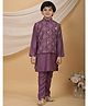 Superminis Silk Woven Full Sleeves Solid Kurta Pyjama With Bandhani Printed Jacket Set -  Purple