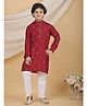 Superminis Silk Woven Full Sleeves Leaves Embroidered Kurta & Pyjama Set - Maroon