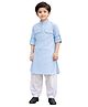 Superminis Cotton Blend Woven  Full Sleeves Solid Kurta With Pathani Set - Sky Blue
