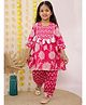 Superminis Cotton Woven Three Fourth Sleeves Floral Printed Afghani Kurti & Salwar Set - Magenta Pink