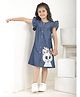 Superminis Denim Half Frill Sleeves Kitten Printed Dress -  Blue