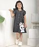 Superminis Denim Half Frill Sleeves Kitten Printed Dress -  Black
