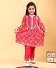 Superminis Silk Woven Three Fourth Sleeves Sequin & Lace Embellished Abstract Printed Kurti & Pant Set - Red