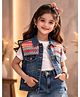 Superminis Denim Knit Sleeveless Abstract Embroidered Jacket -  Blue
