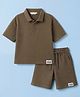 Primo Gino 100% Cotton Knit Horizontal Textured Fabric Oversized Drop Shoulder Half Sleeves Solid Colour Polo T-Shirt & Shorts Set- Coffee
