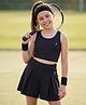 Pine Active Knit Sleeveless Solid Tank top and Flared Skirt Tennis Set - Black