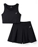 Pine Active Knit Sleeveless Solid Tank top and Flared Skirt Tennis Set - Black