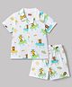 Babyhug Cotton Knit Half  Sleeves Animal & Space Theme Printed Co-Ords Shirt & Shorts Night Suit - White