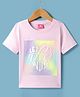 Wingsfield Half Sleeves Glitter Embellished Typography Puff Printed Top - Pink